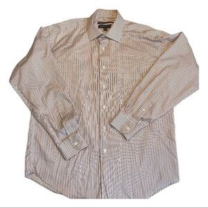 Joseph & Feiss Large Orange Black Striped Long Sleeved Button Down Dress Shirt